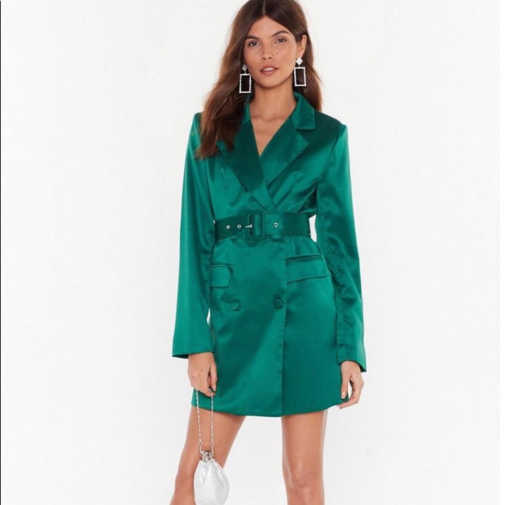 Dress, blazer Emerald Green Satin Nasty Gal